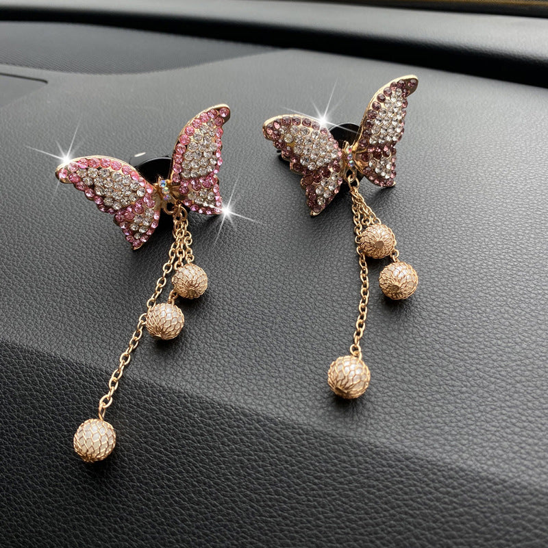 Diamond Butterfly Tassel Pearl Car Perfume Clip