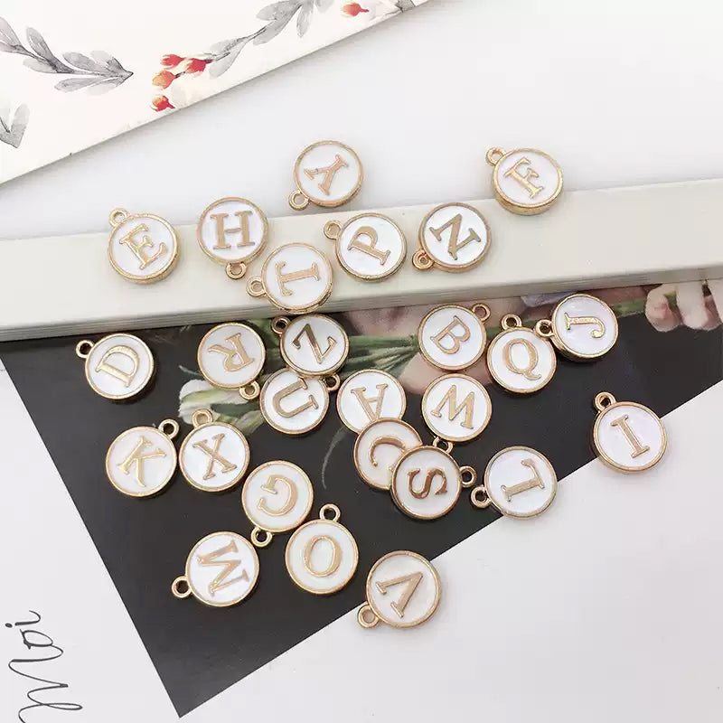 Enamel Metal Double Side Letter Beads