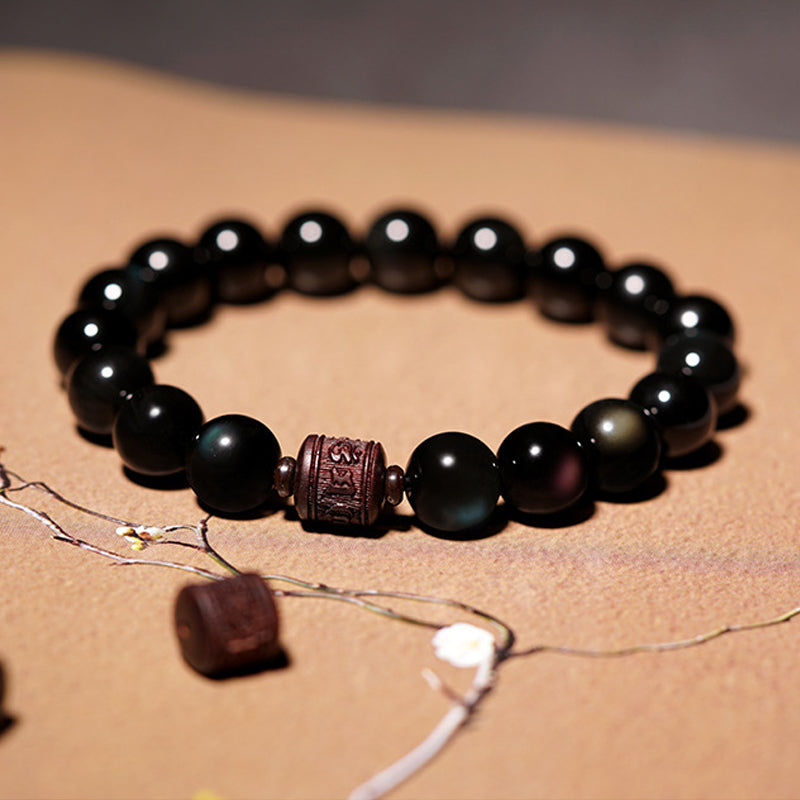 Obsidian Small Leaf Red Sandalwood Bracelet