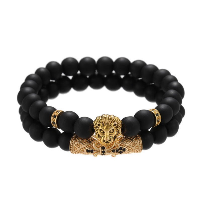 Brushed Stone Alloy Lion Head Stretch Bracelet