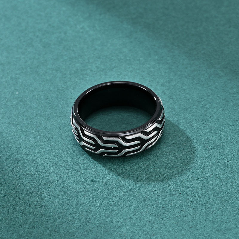 Folbom - Stainless Steel Black Embossed Ring