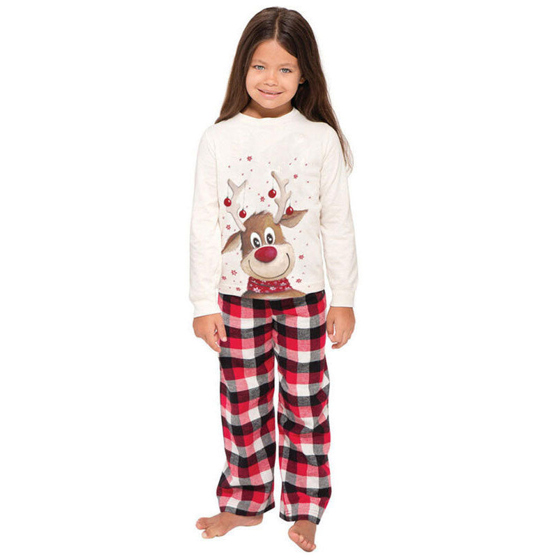 Deer Plaid Cartoon Family Matching Christmas Pajamas