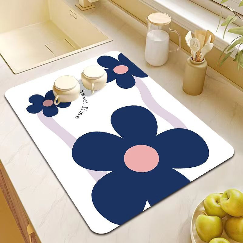 Cartoon Small Flower Kitchen Draining Mat