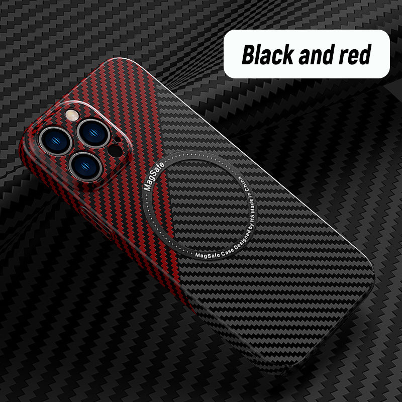 Contrasting Color Magnetic Carbon Phone Case