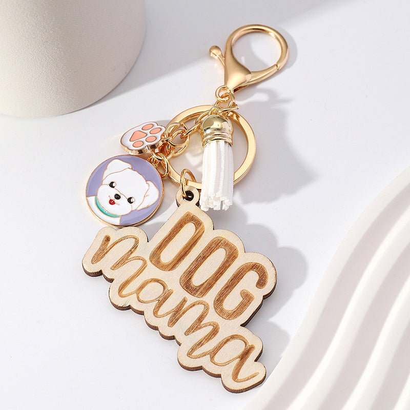 Wood Colorful Tassel Keychain