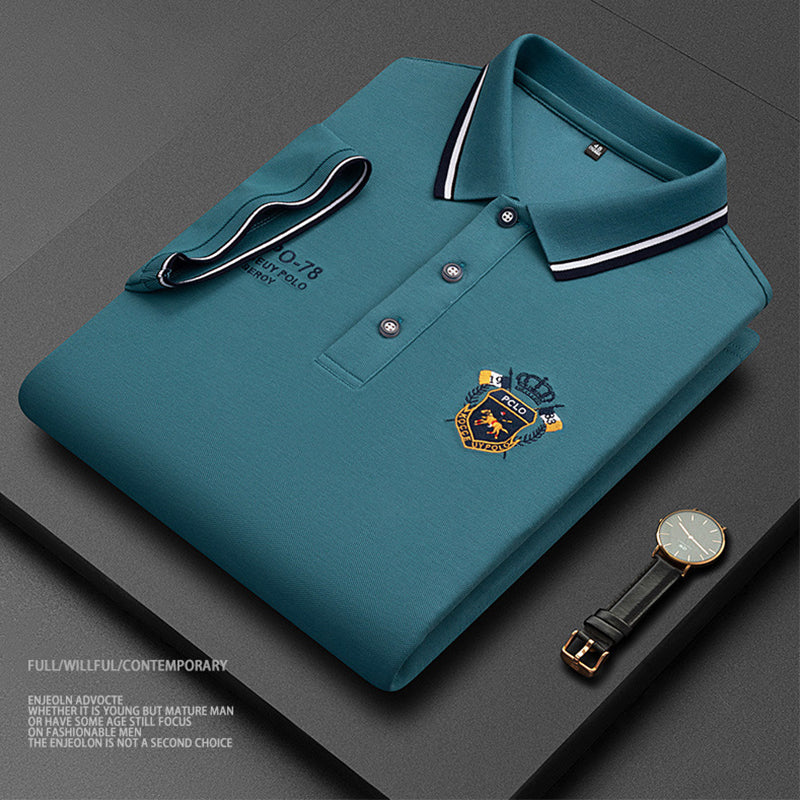 Men's Solid Color Business Lapel Embroidered Polo Shirt