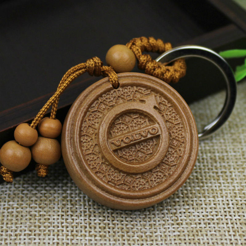 Fashion Mahogany Carving Car Logo Keychain Keyring Pendant