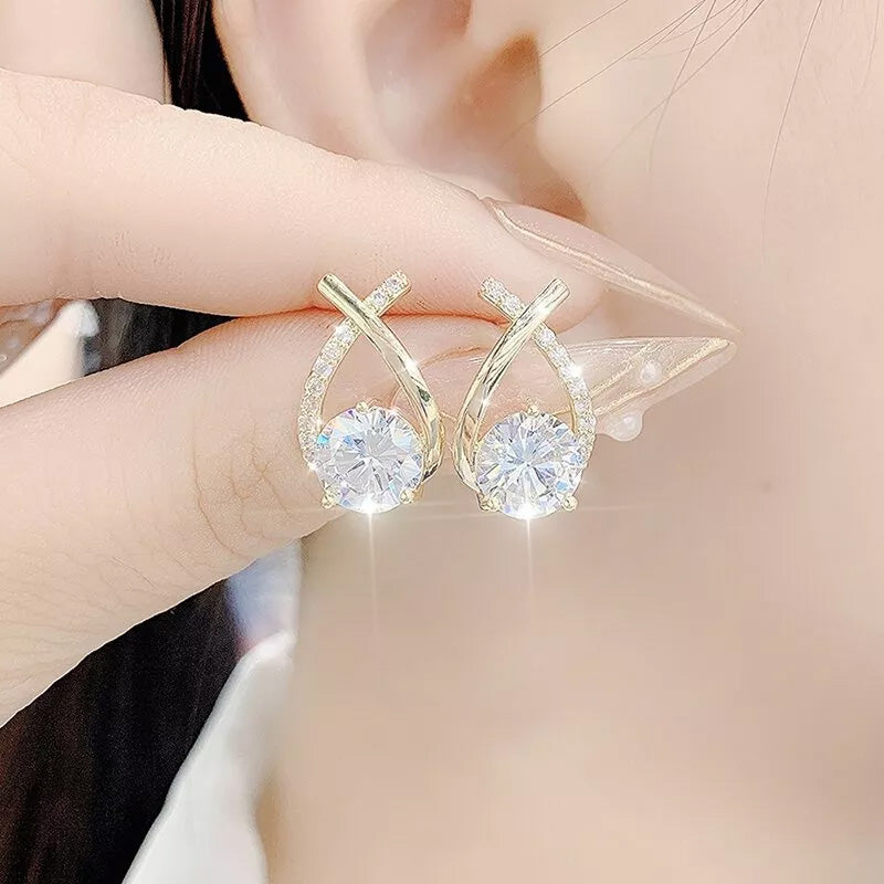 Cross Design Temperament Light Luxury Full Diamond Earrings