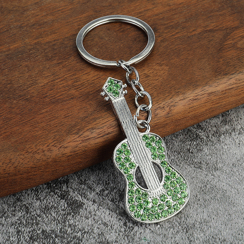 Diamond-studded Metal Guitar Keychain