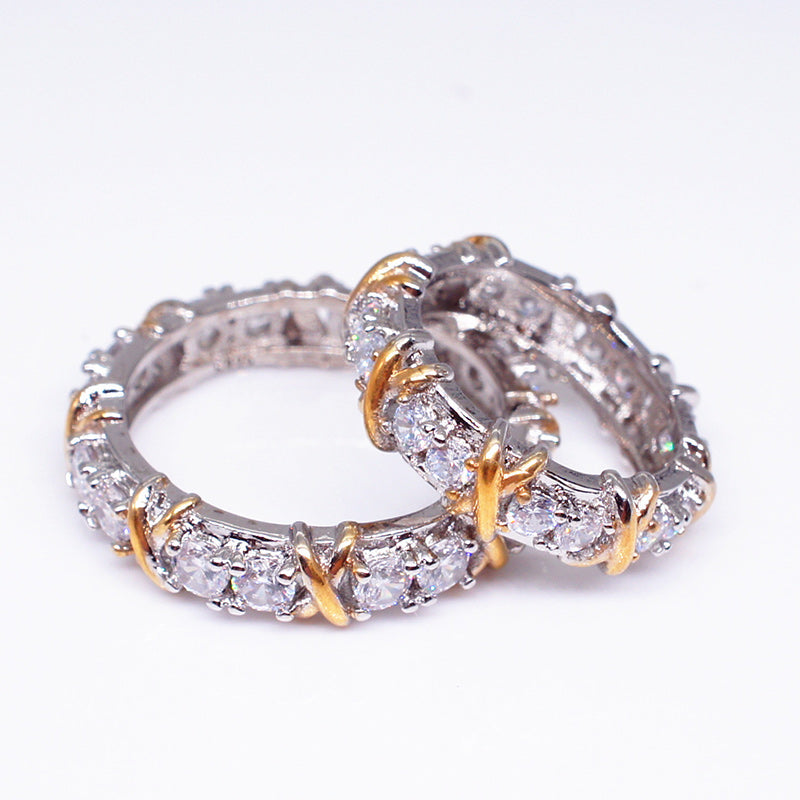 Women's Cross Two Tone Zircon Ring