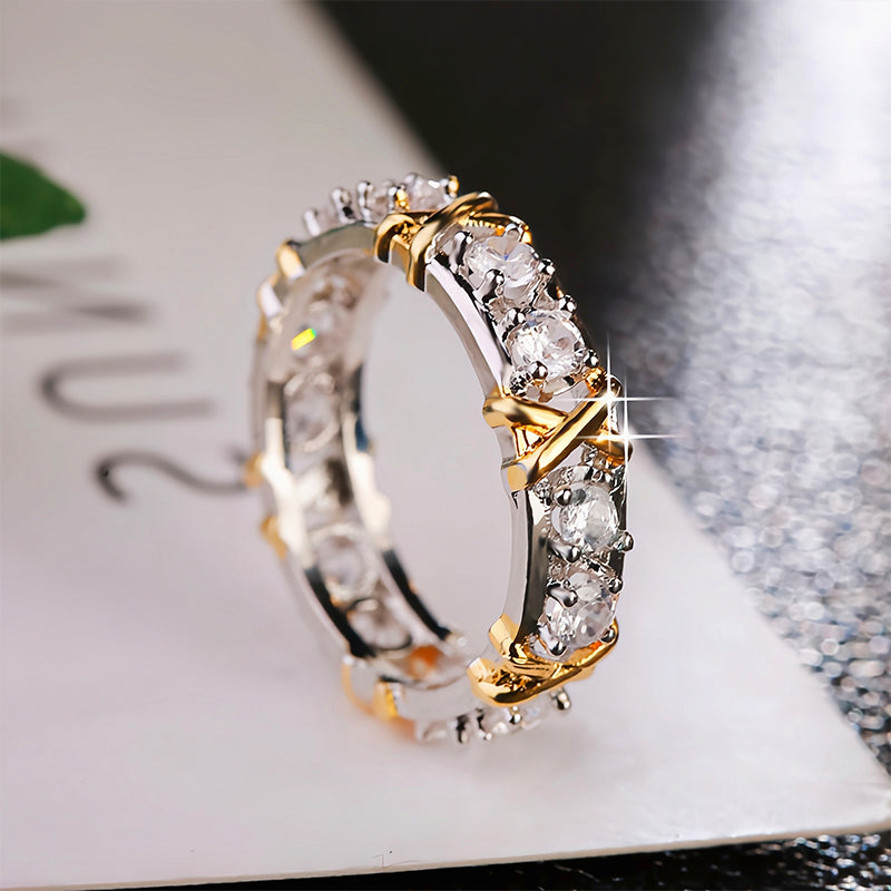 Women's Cross Two Tone Zircon Ring