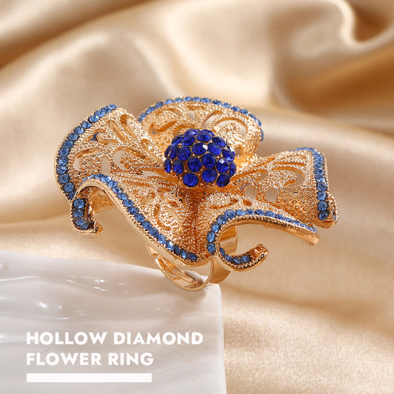 Vintage Hollow Diamond Flower Ring