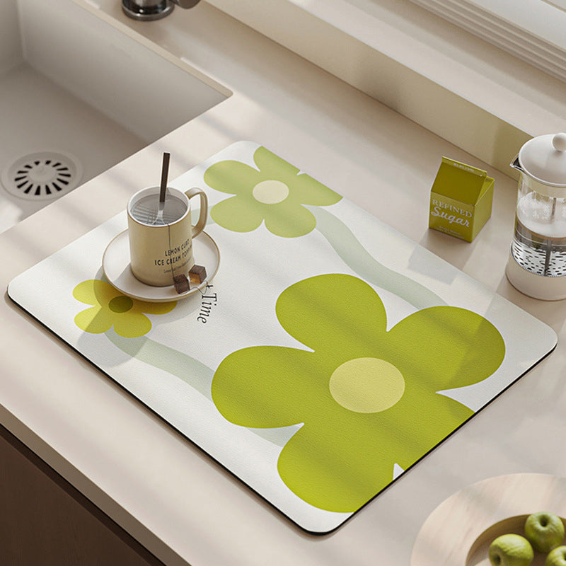 Cartoon Small Flower Kitchen Draining Mat