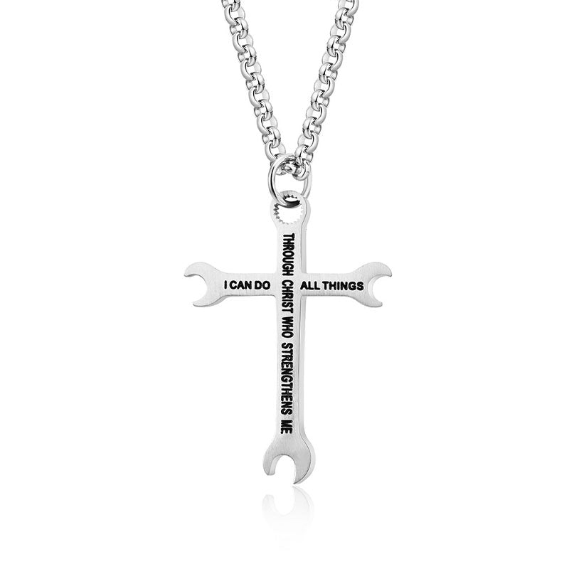 Stainless Steel Wrench Cross Necklace