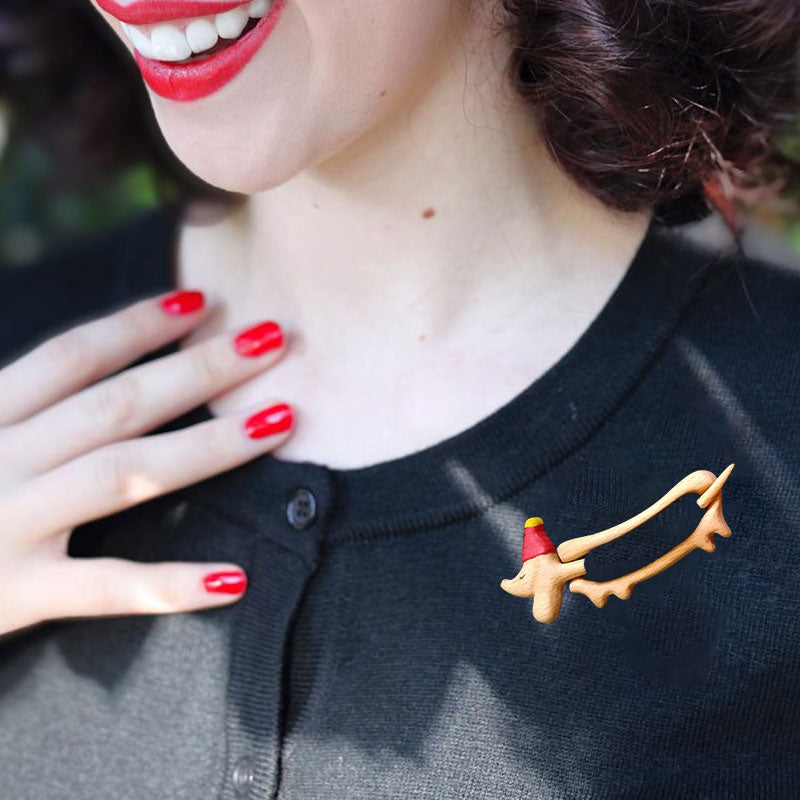 Cute Pet Series Woodcut Sweater Brooch - Dachshund