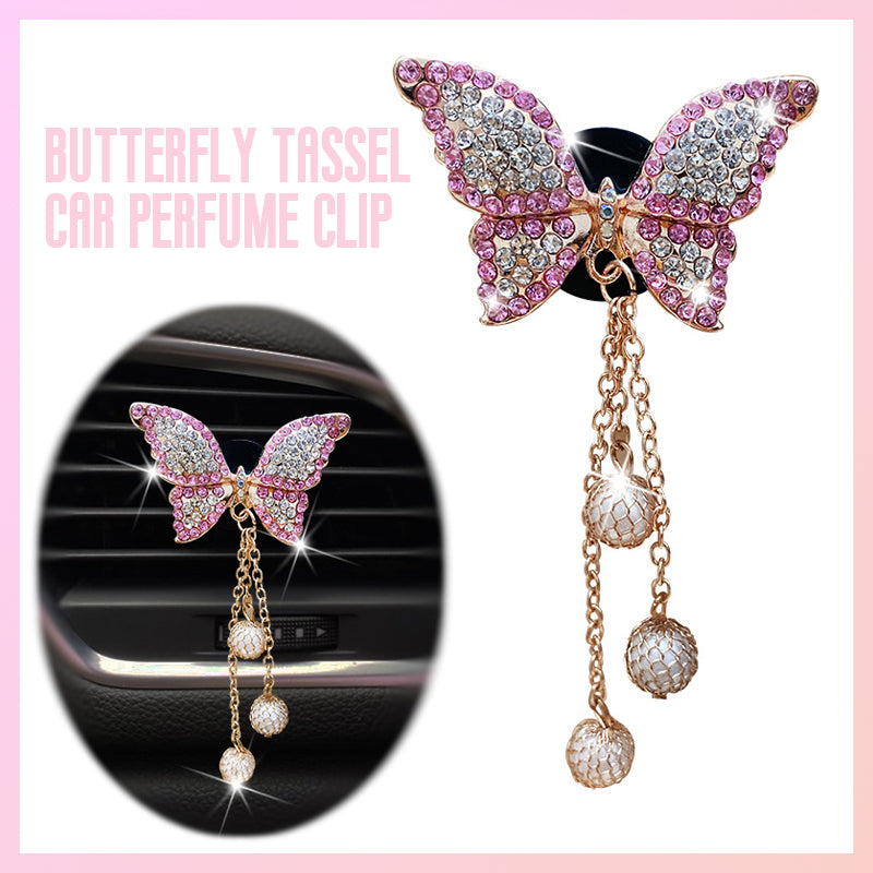 Diamond Butterfly Tassel Pearl Car Perfume Clip