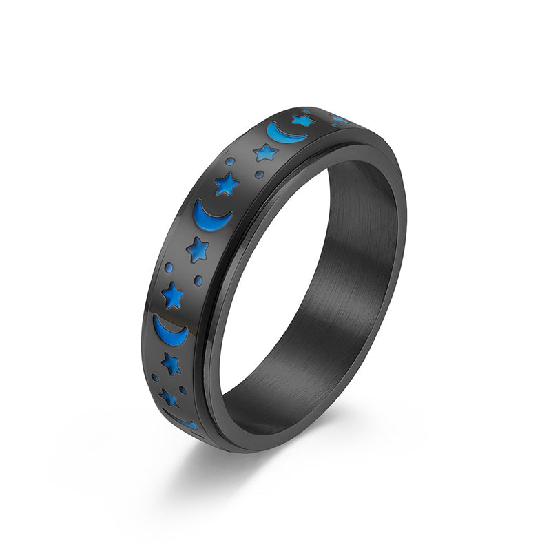 Star Moon Titanium Steel Rotatable Luminous Ring