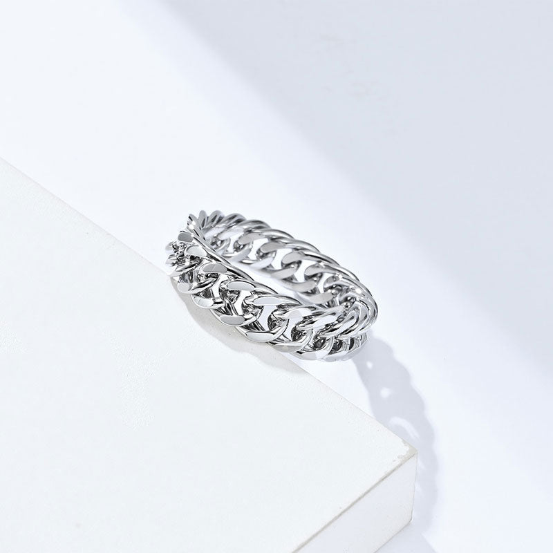 Double Woven Cuban Mirror Chain Ring Ring