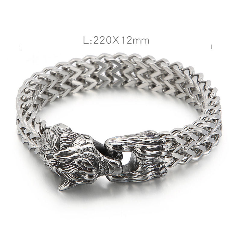 Titanium Steel Wolf Head Cast Men's Bracelet