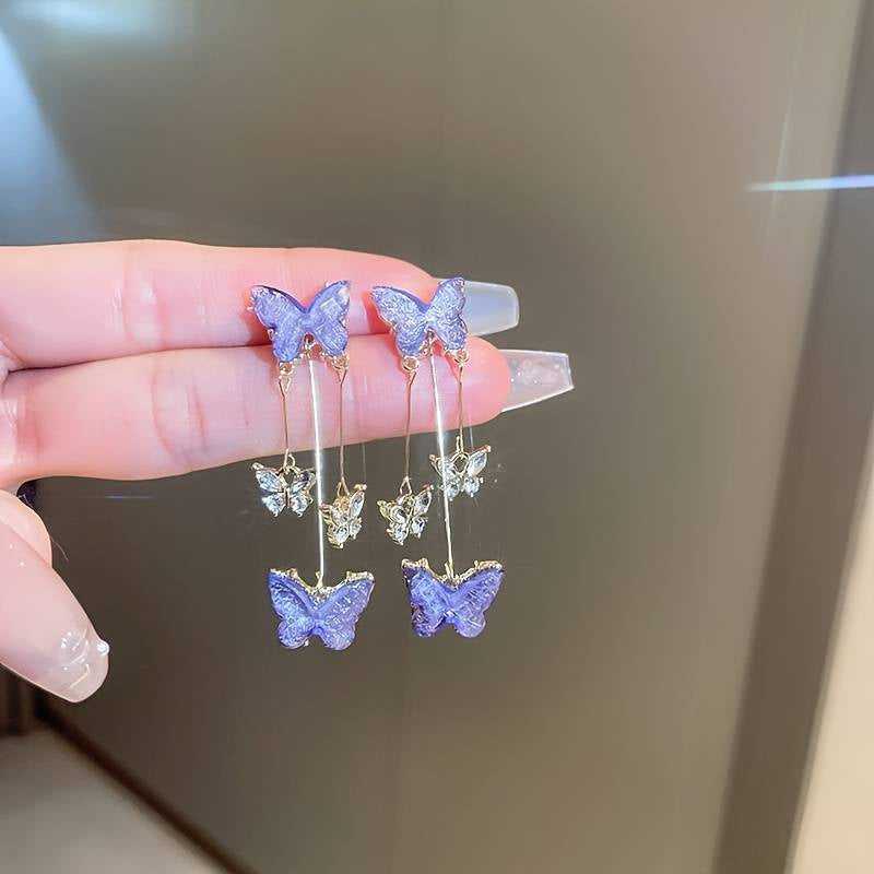 Purple Butterfly Drop Earrings