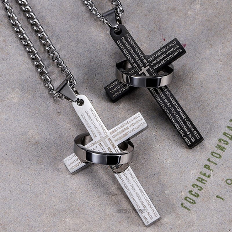 Men's Cross Ring Necklace Stainless Steel