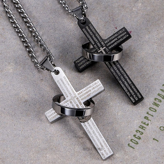 Men's Cross Ring Necklace Stainless Steel