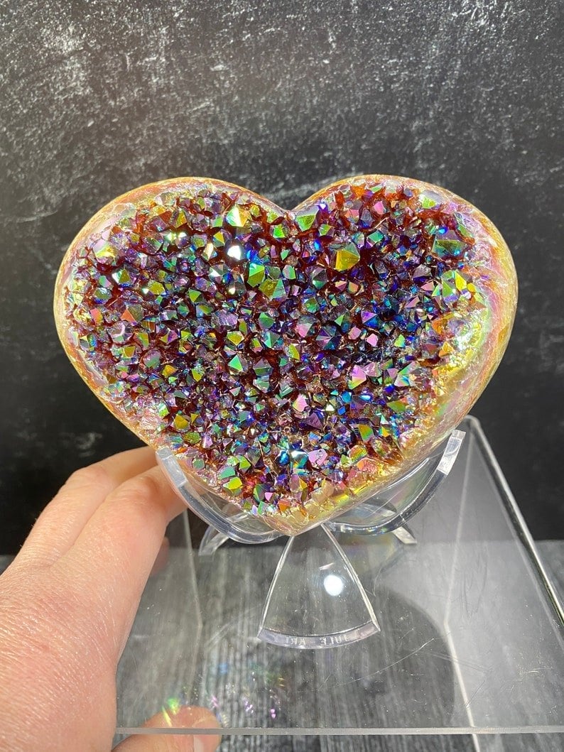 Aura Heart Shaped Rainbow Crystal Cluster