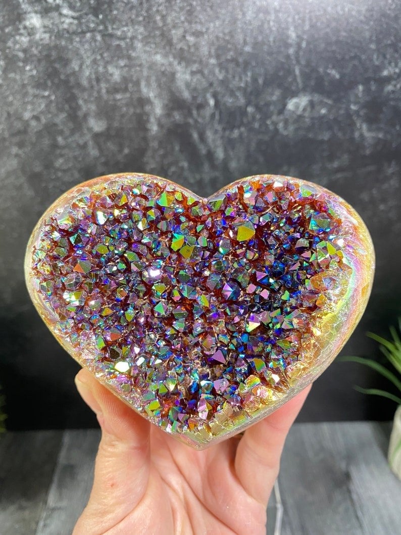 Aura Heart Shaped Rainbow Crystal Cluster