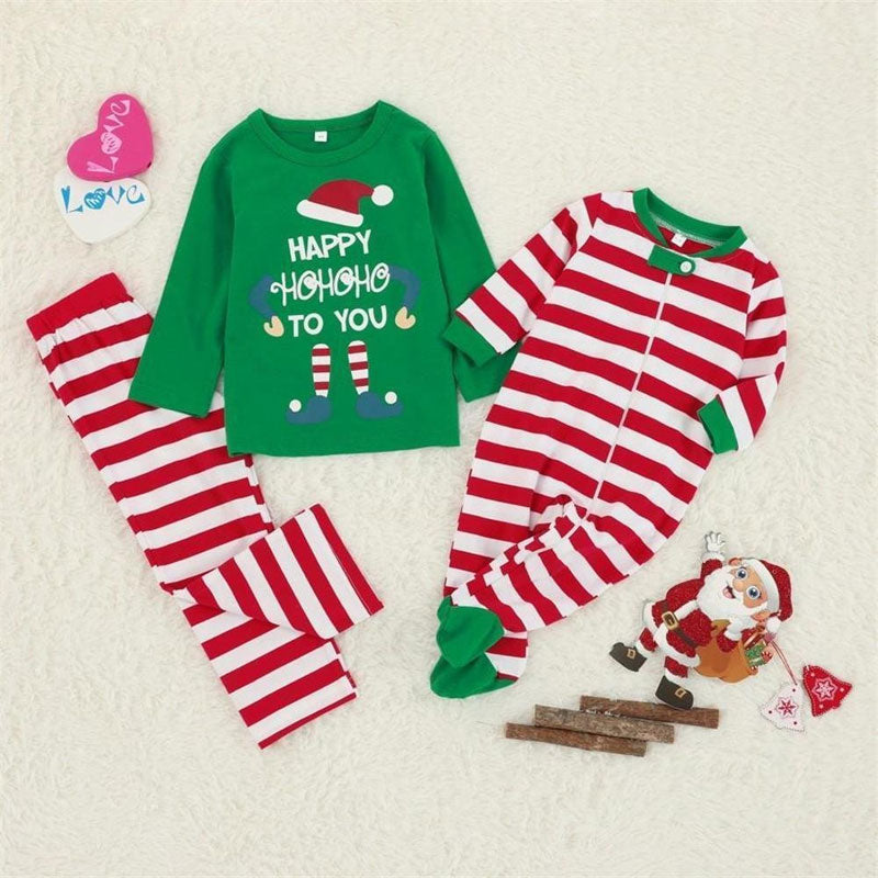 2021 Christmas Letter Top and Stripe Pants Family Matching Pajamas Sets