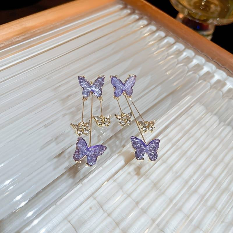 Purple Butterfly Drop Earrings