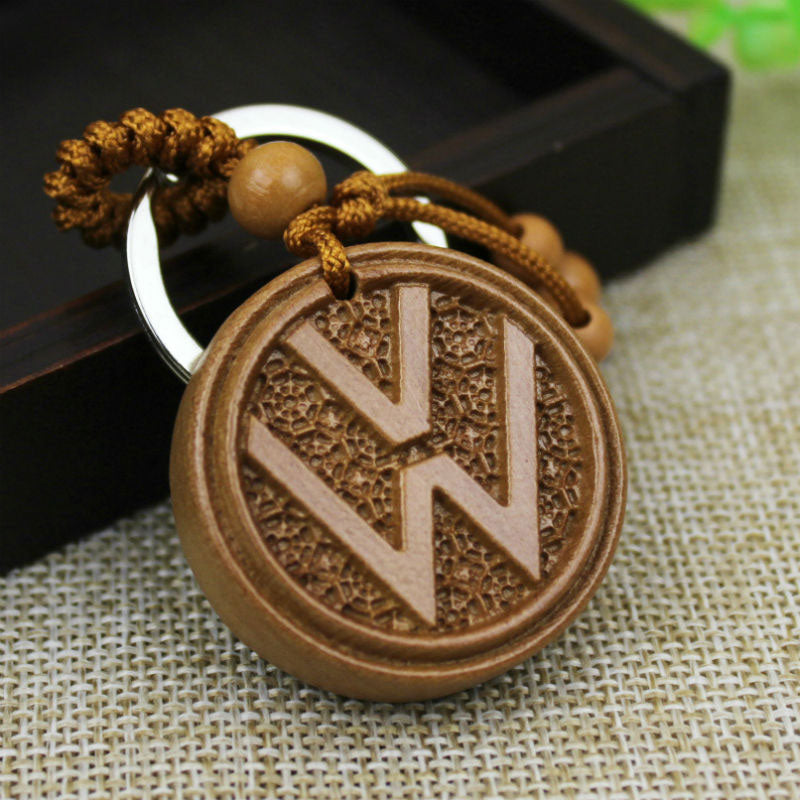 Fashion Mahogany Carving Car Logo Keychain Keyring Pendant