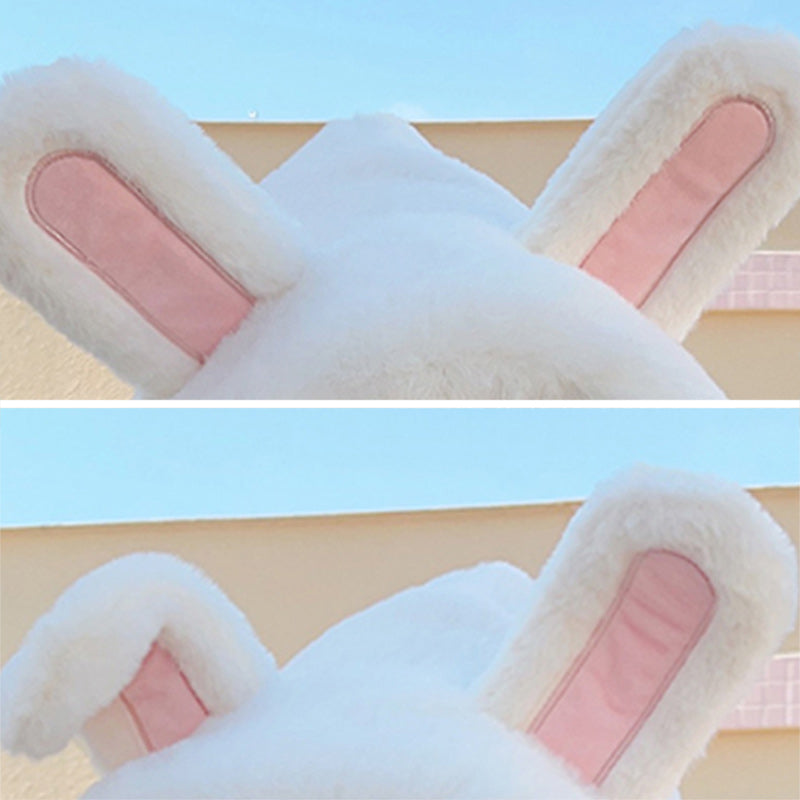 3 in 1 Rabbit Ears Plush Warm Hooded Scarf Gloves