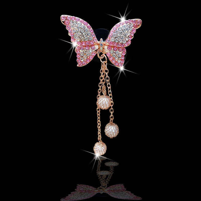 Diamond Butterfly Tassel Pearl Car Perfume Clip