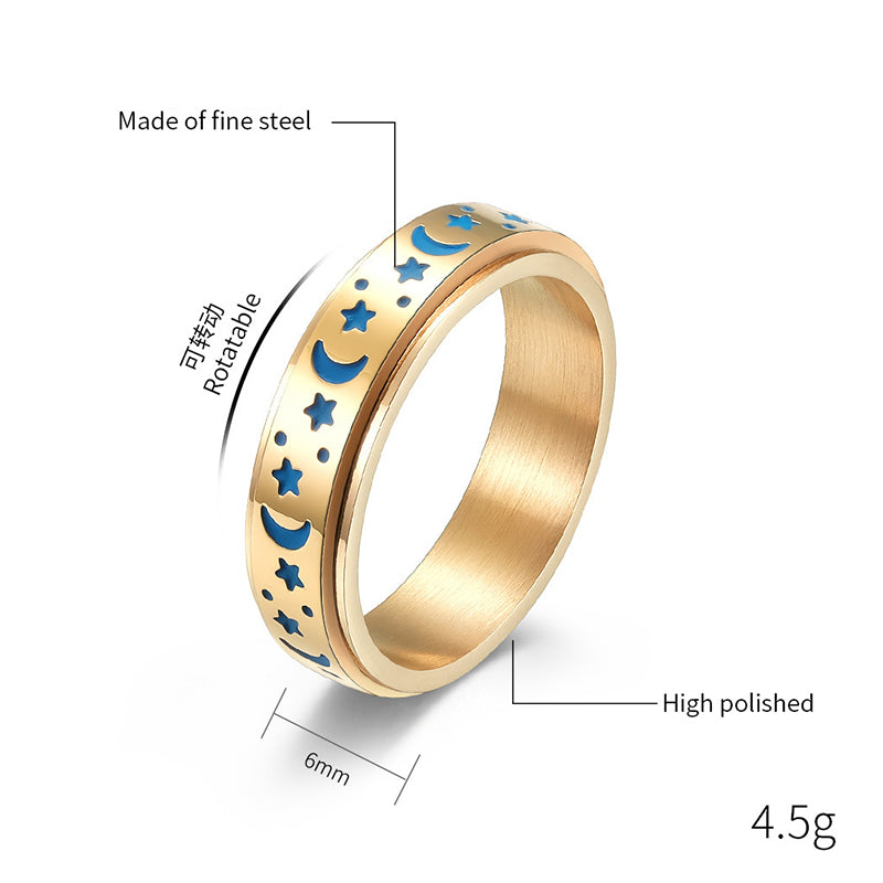 Star Moon Titanium Steel Rotatable Luminous Ring