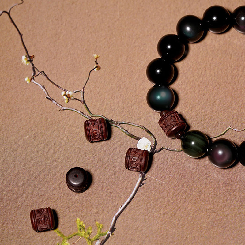 Obsidian Small Leaf Red Sandalwood Bracelet