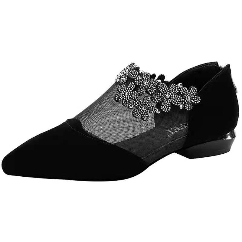 Rhinestone Hollow Chunky Heel Shoes