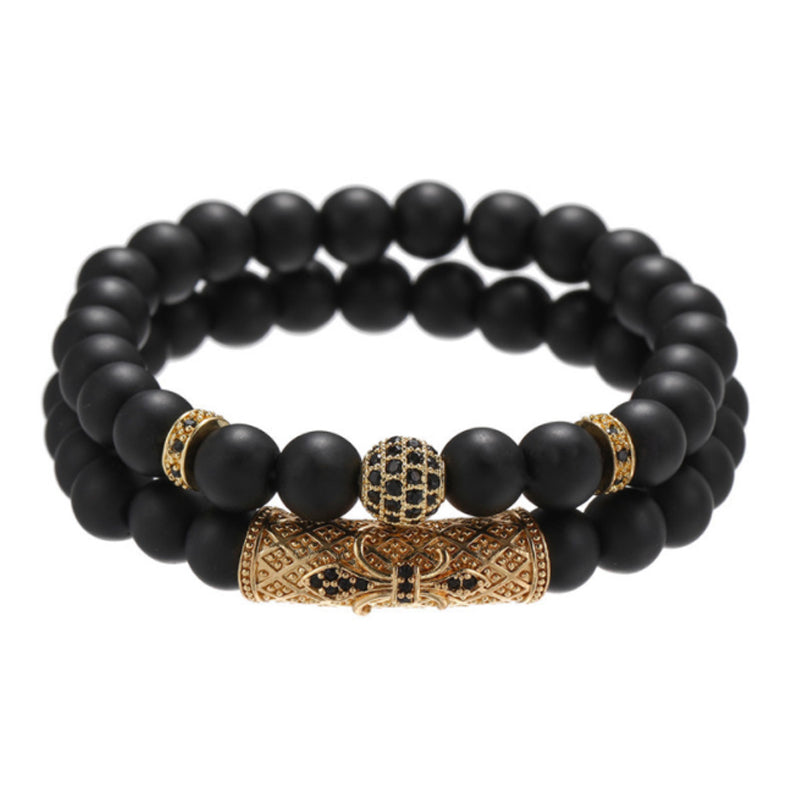 Brushed Stone Alloy Lion Head Stretch Bracelet