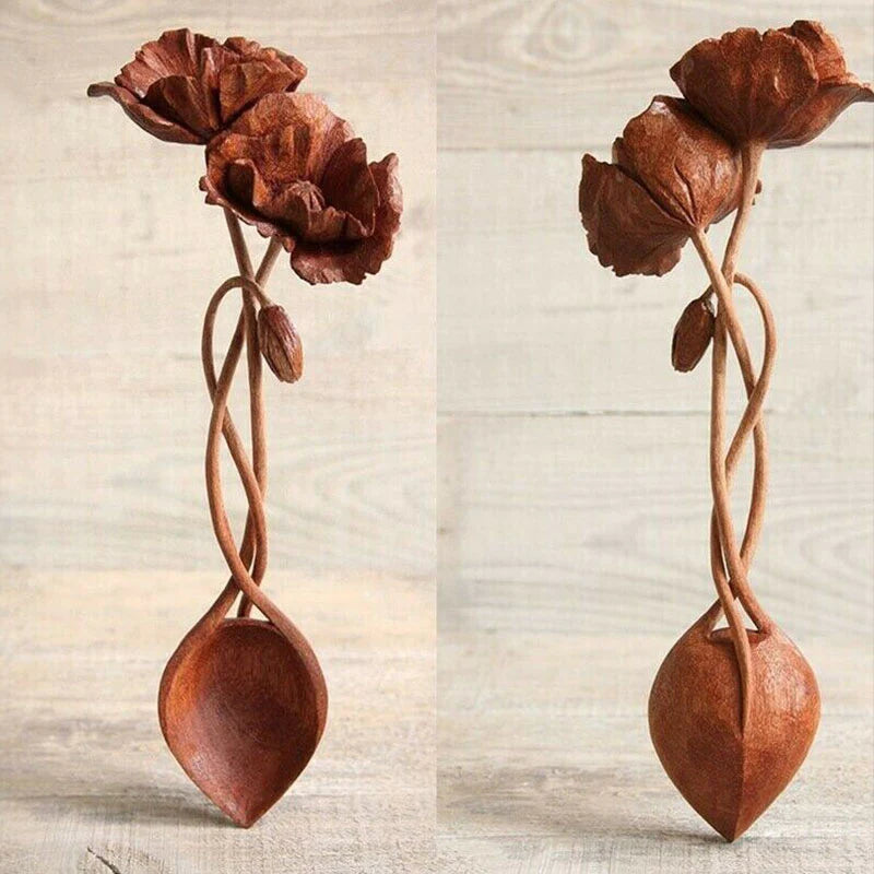 Carved wooden spoon for kitchen cooking