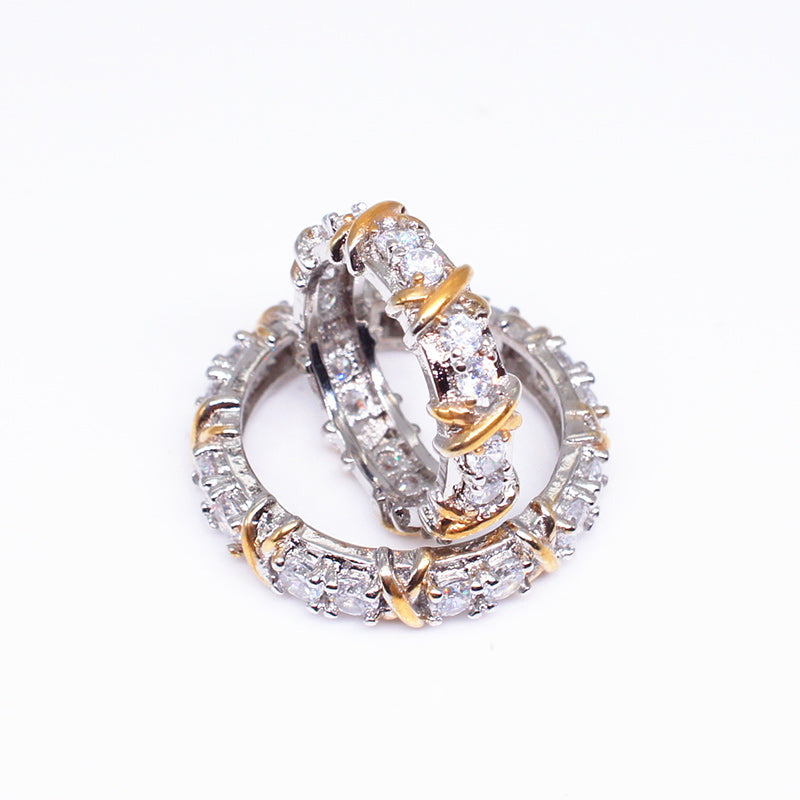 Women's Cross Two Tone Zircon Ring