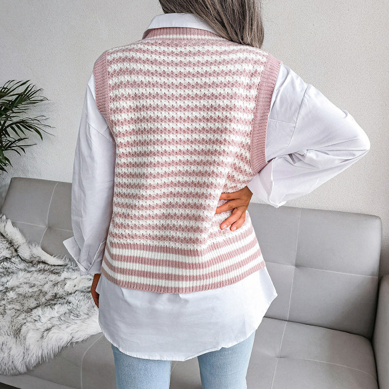 Design Striped College Knit Vest