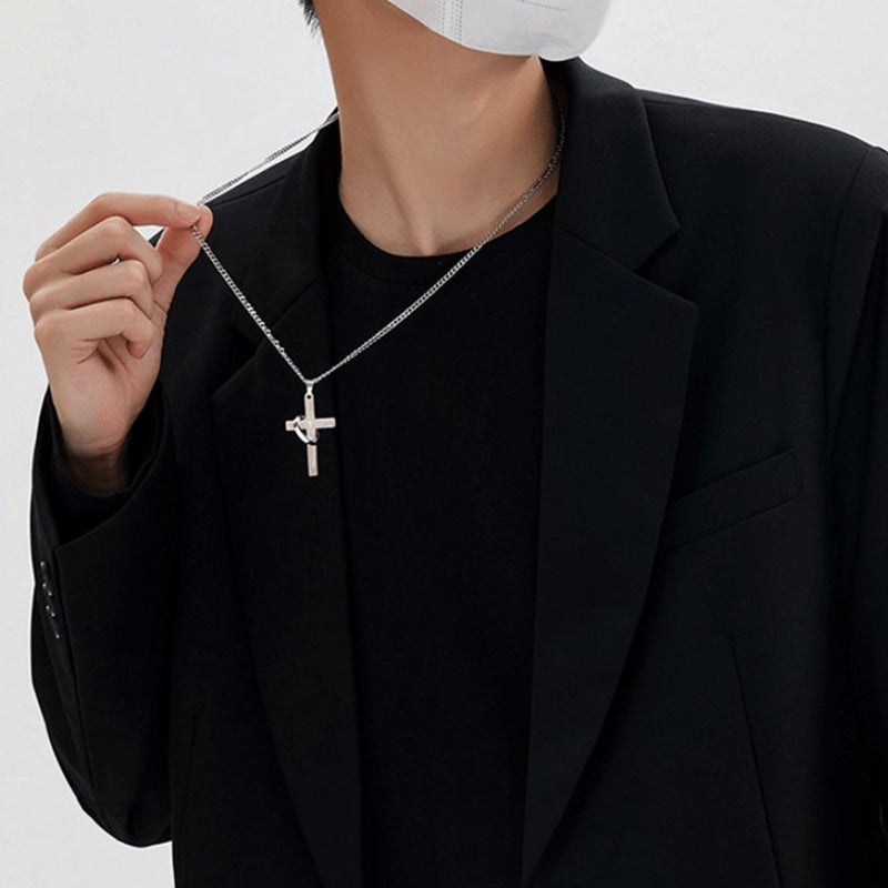 Men's Cross Ring Necklace Stainless Steel