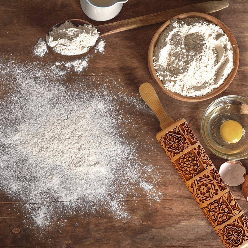 Solid Wood Embossed Rolling Pin