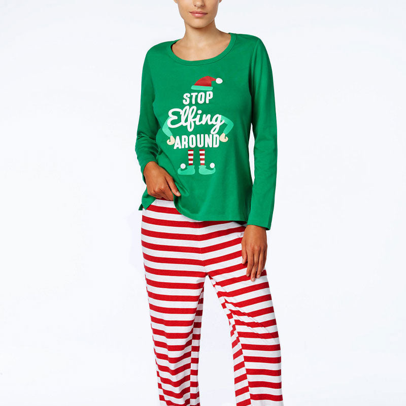 Christmas ELF Print Striped Family Matching Pajamas Set