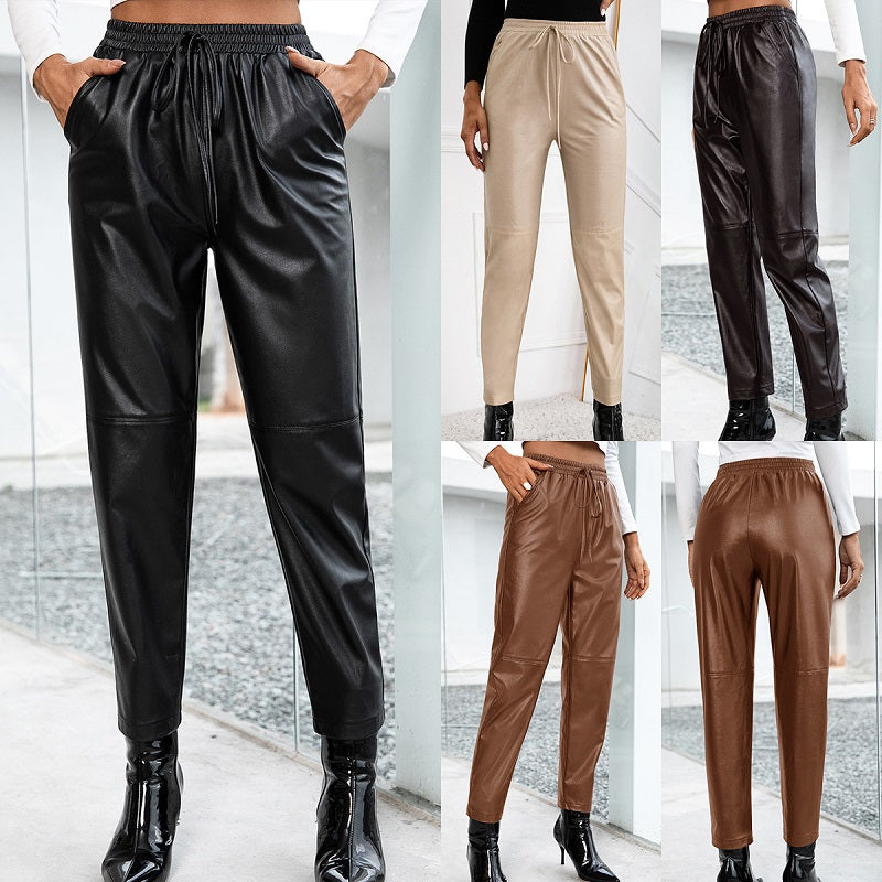 Elastic Leather Pants