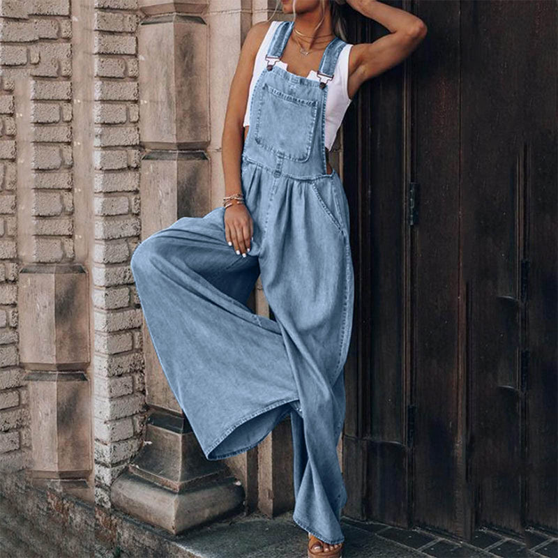 Loose Side Pocket Sleeveless Denim Overalls