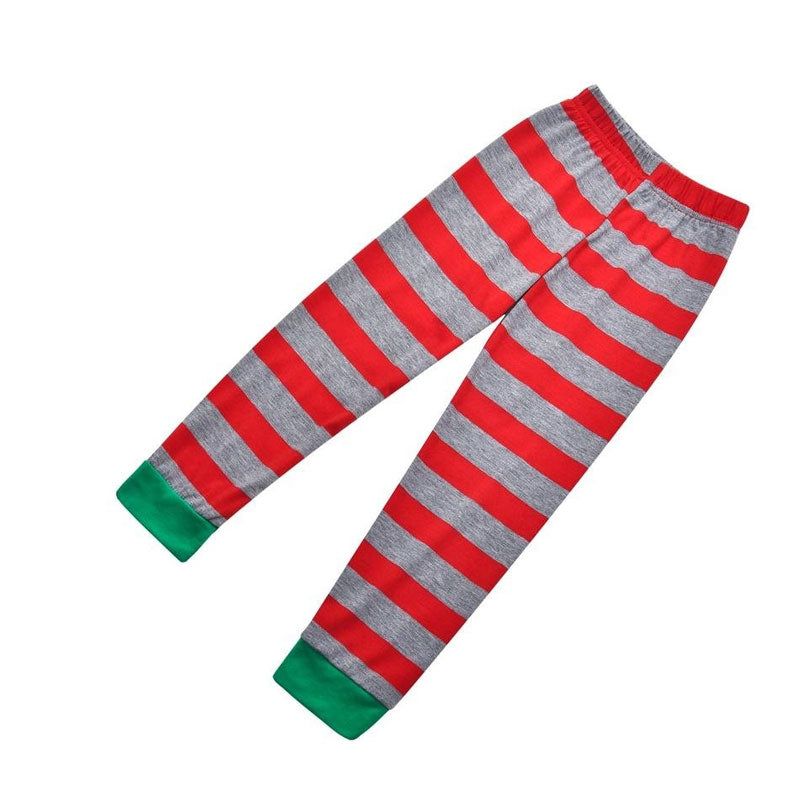 Family Matching Elf Print Merry Christmas Striped Pajamas Sets