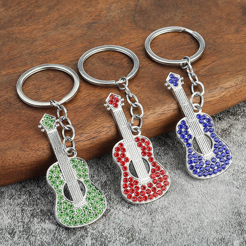 Diamond-studded Metal Guitar Keychain