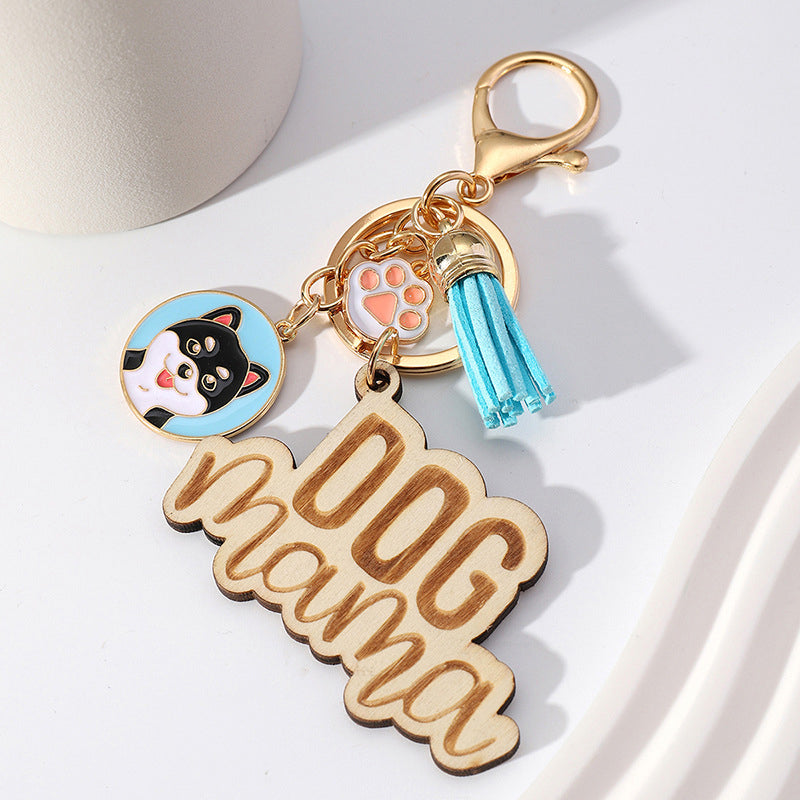 Wood Colorful Tassel Keychain