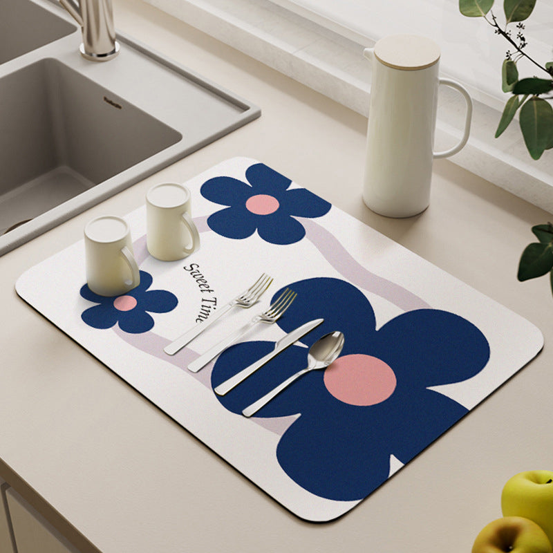 Cartoon Small Flower Kitchen Draining Mat