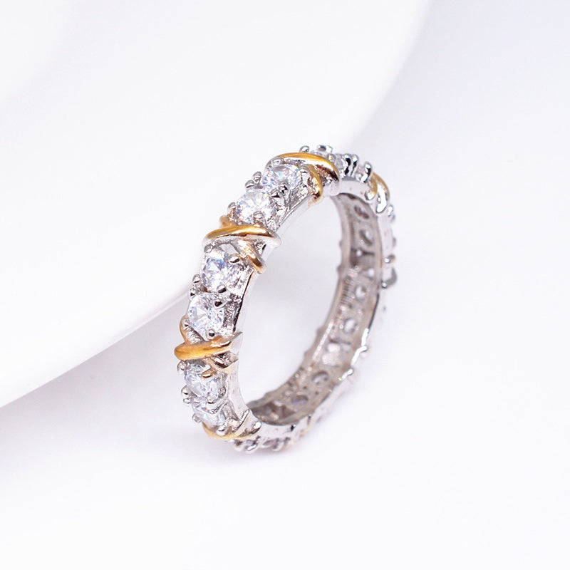 Women's Cross Two Tone Zircon Ring